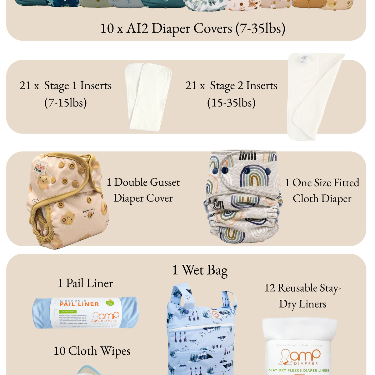 Complete Cloth Diaper Bundle by Lilly & Frank