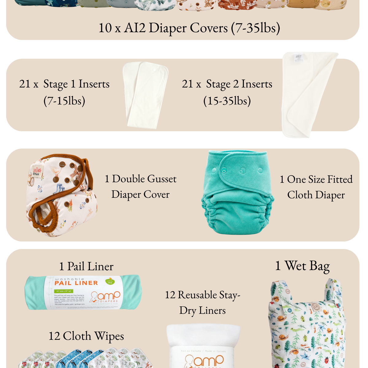 Complete Cloth Diaper Bundle by Lilly & Frank