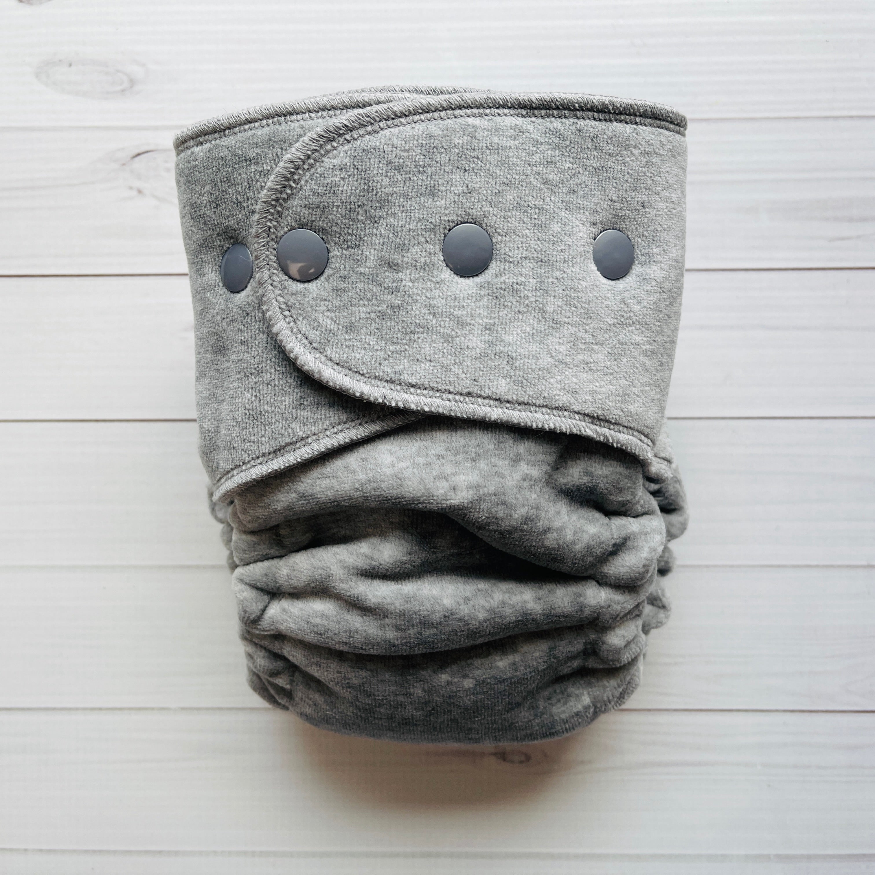 grey velour night time cloth diaper