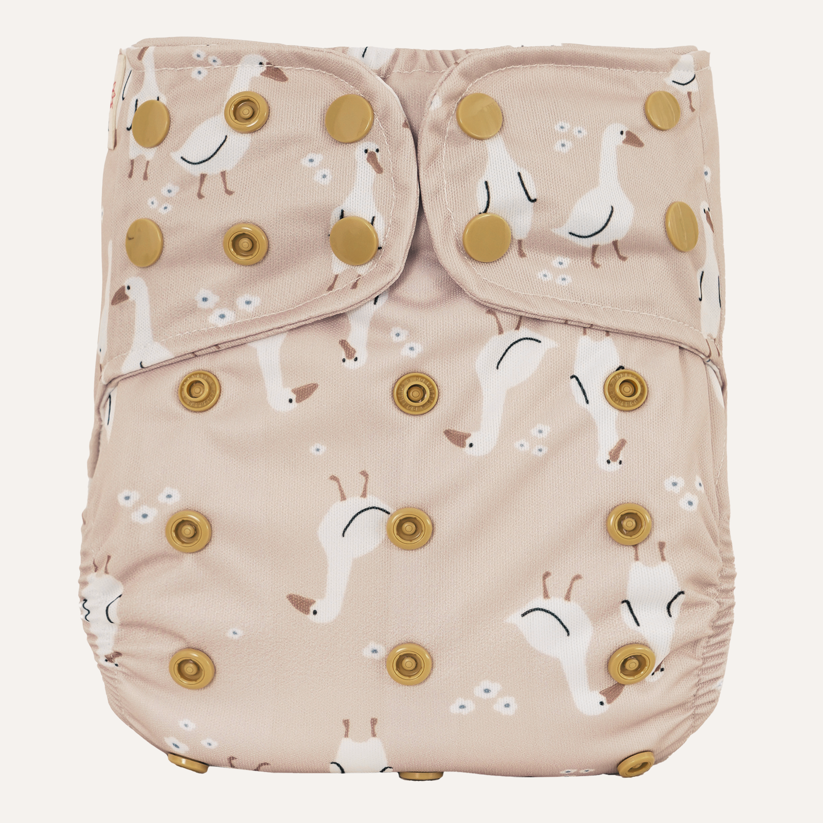 Beige cloth diaper with goose pattern on a white background