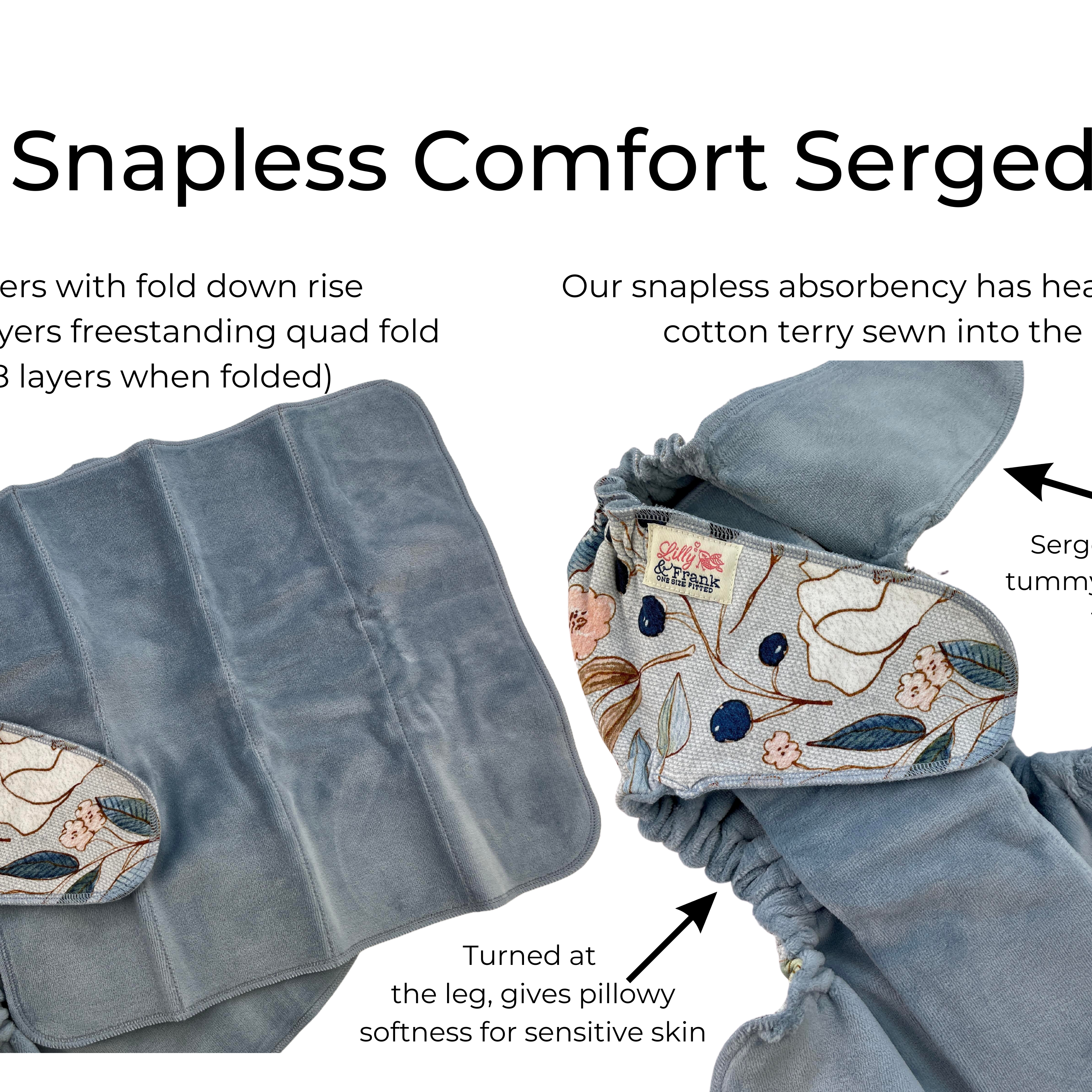 Lilly & Frank Snapless Cloth Diaper One Size Cloth Diaper - Snapless - Comfort Serged