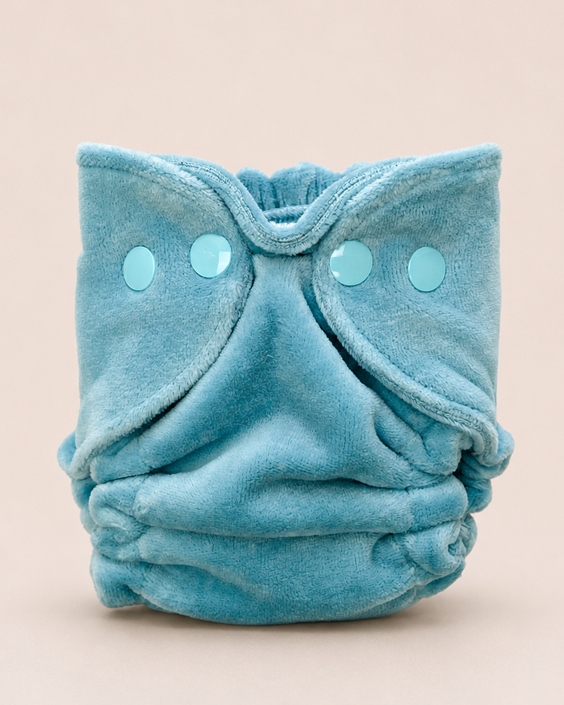 Newborn Fitted Cloth Diaper (6-14lbs) - Dreamy Blue Velour by Lilly & Frank