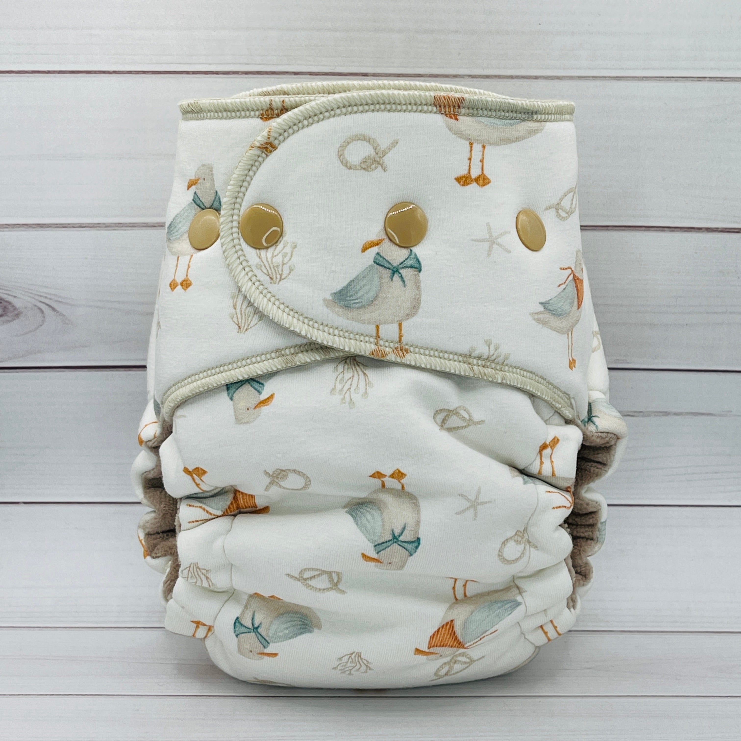 One Size Hybrid Cloth Diaper (12-35lbs) - Seagull Sailor by Lilly & Frank