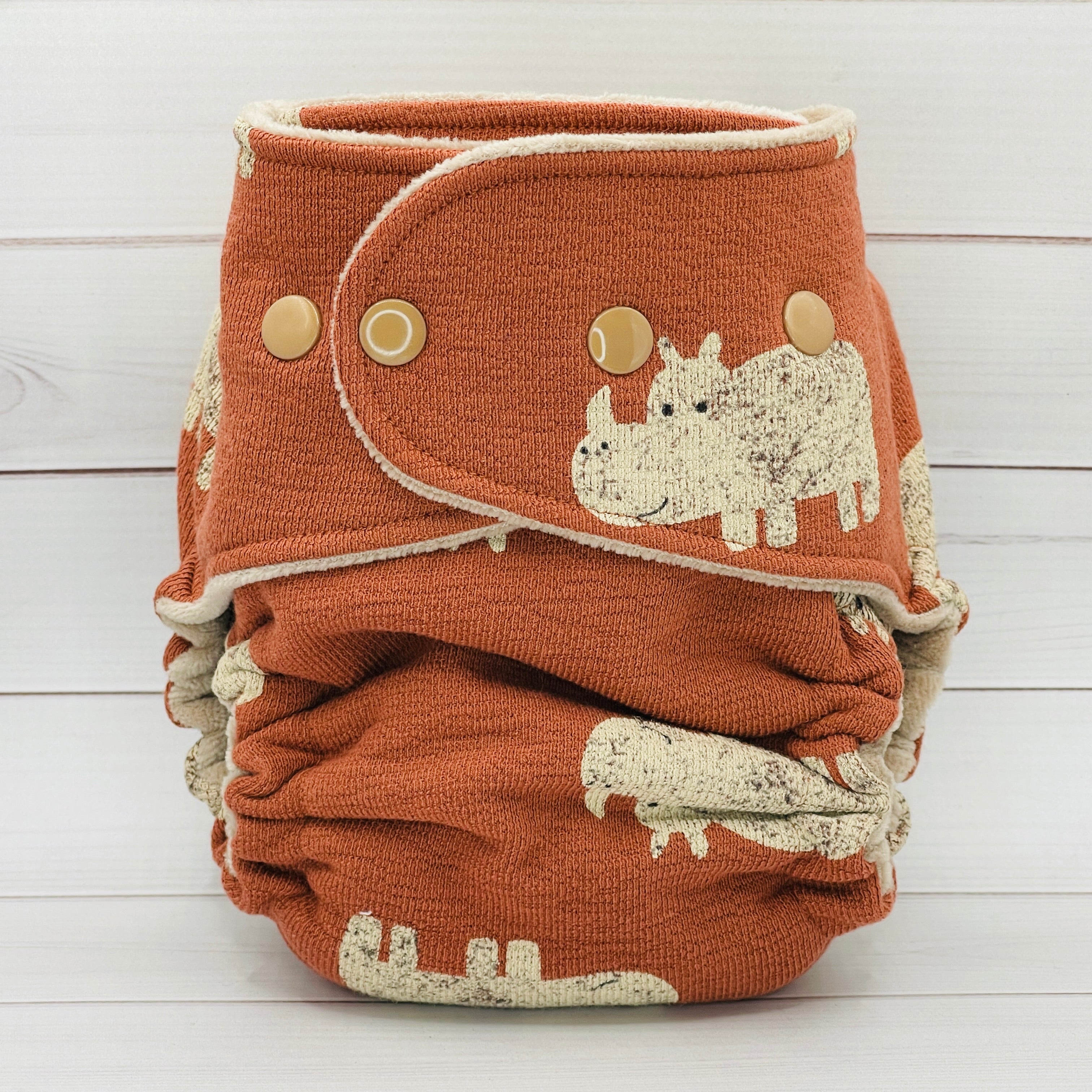 One Size Fitted Cloth Diaper (12-35lbs) - Happy Rhinos by Lilly & Frank
