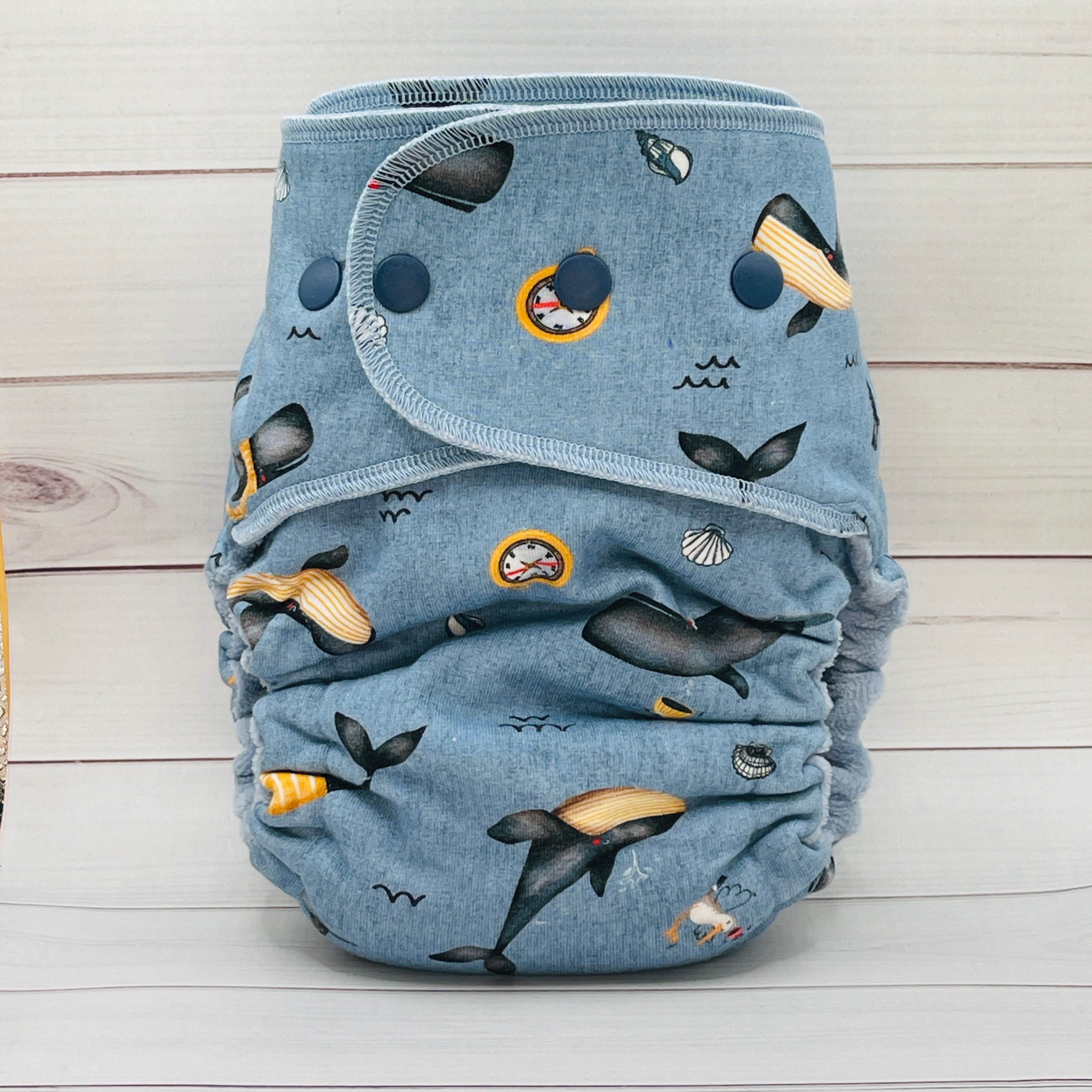 Toddler Fitted Cloth Diaper (20-60lbs) - Whale Weather by Lilly & Frank