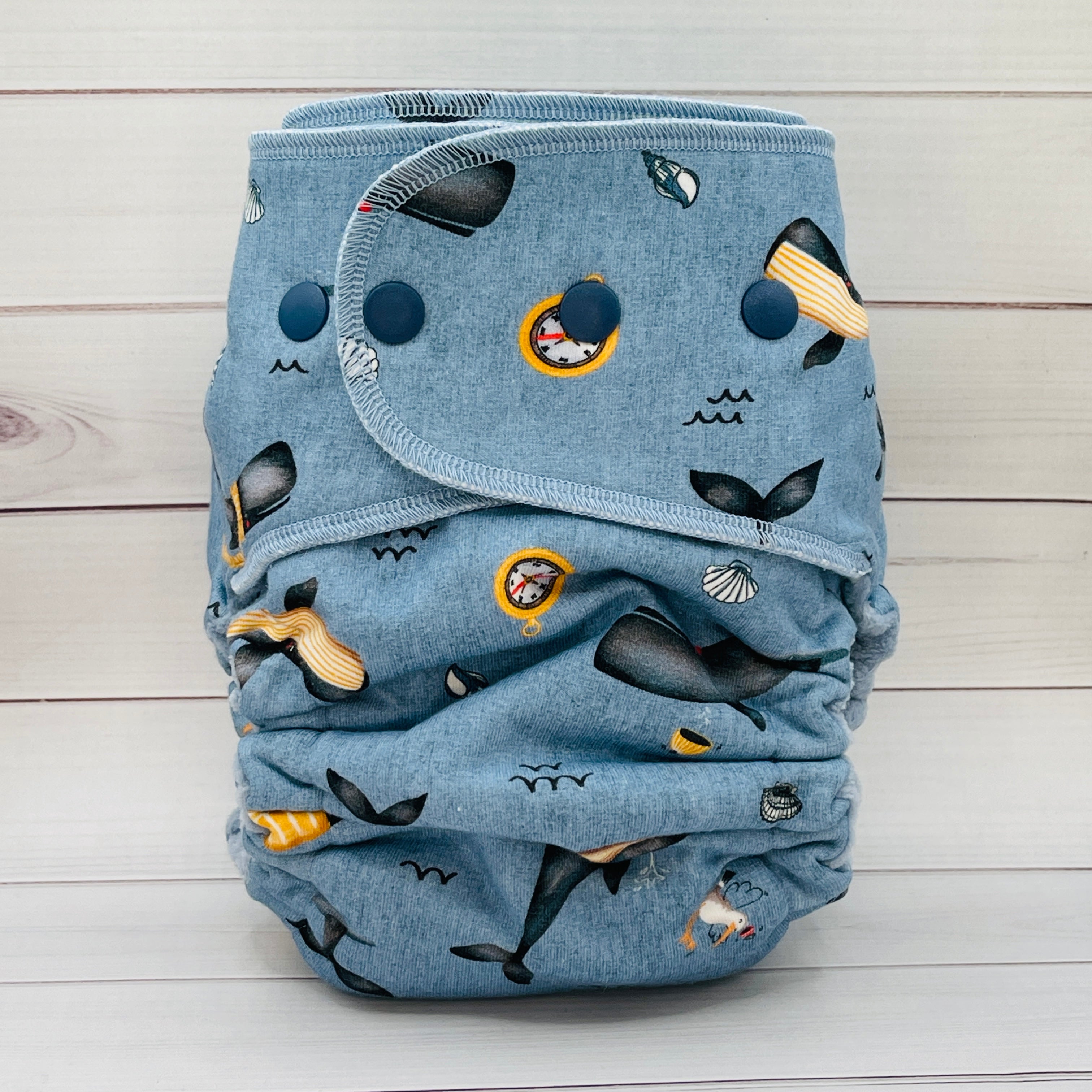 Toddler Fitted Cloth Diaper (20-60lbs) - Whale Weather - Lilly & Frank
