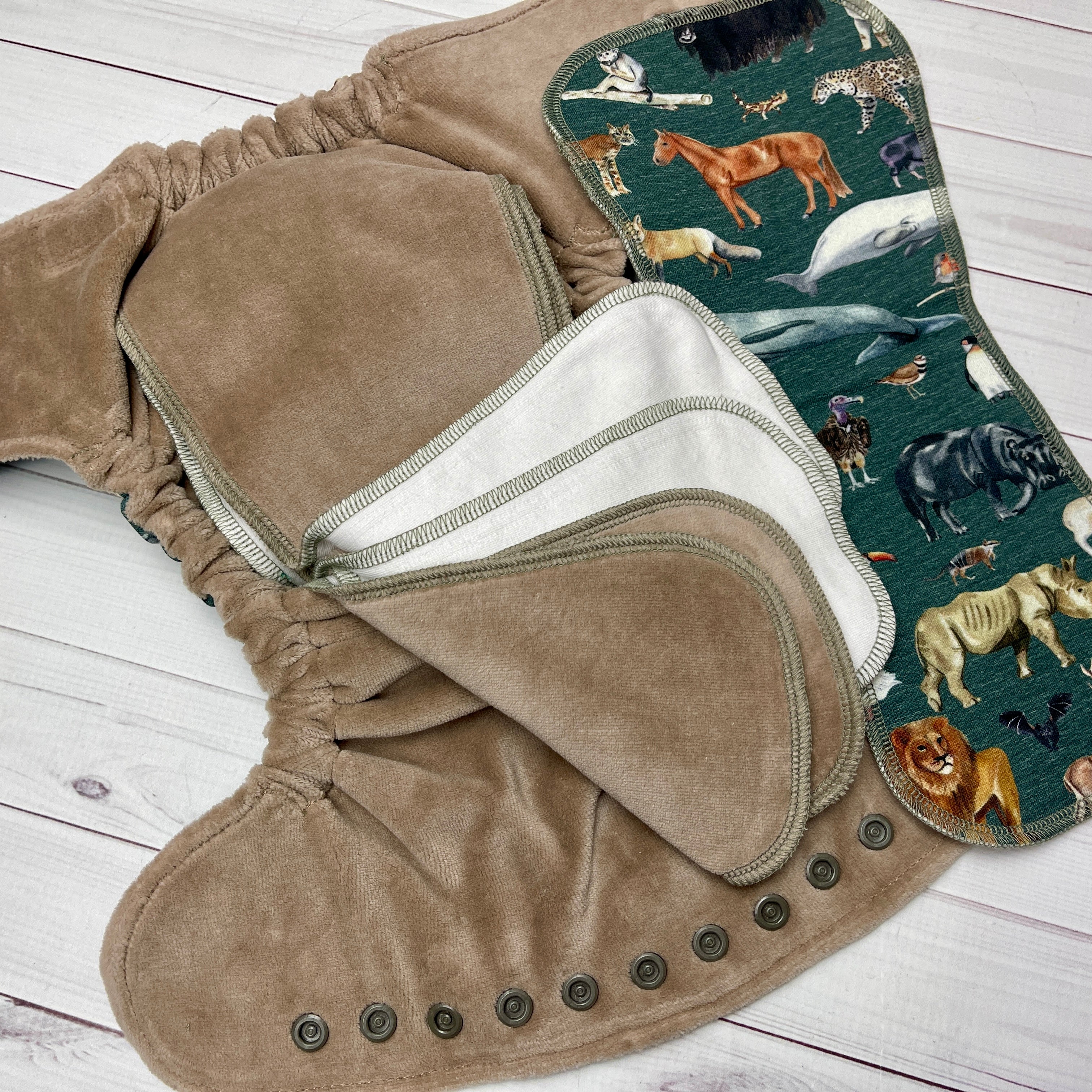 Bamboo cotton fitted diaper insert with snap-in booster