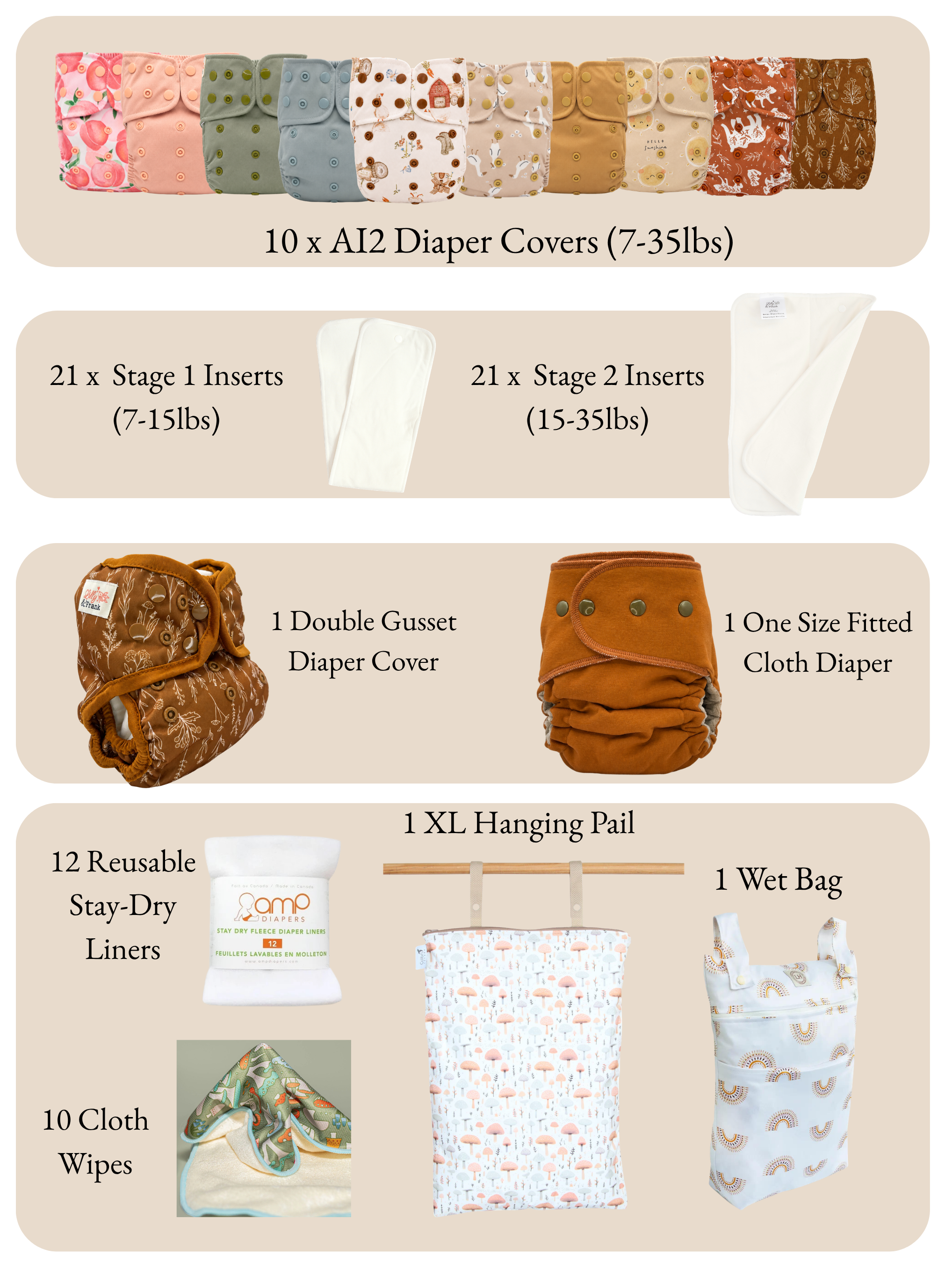 Complete Cloth Diaper Bundle by Lilly & Frank 