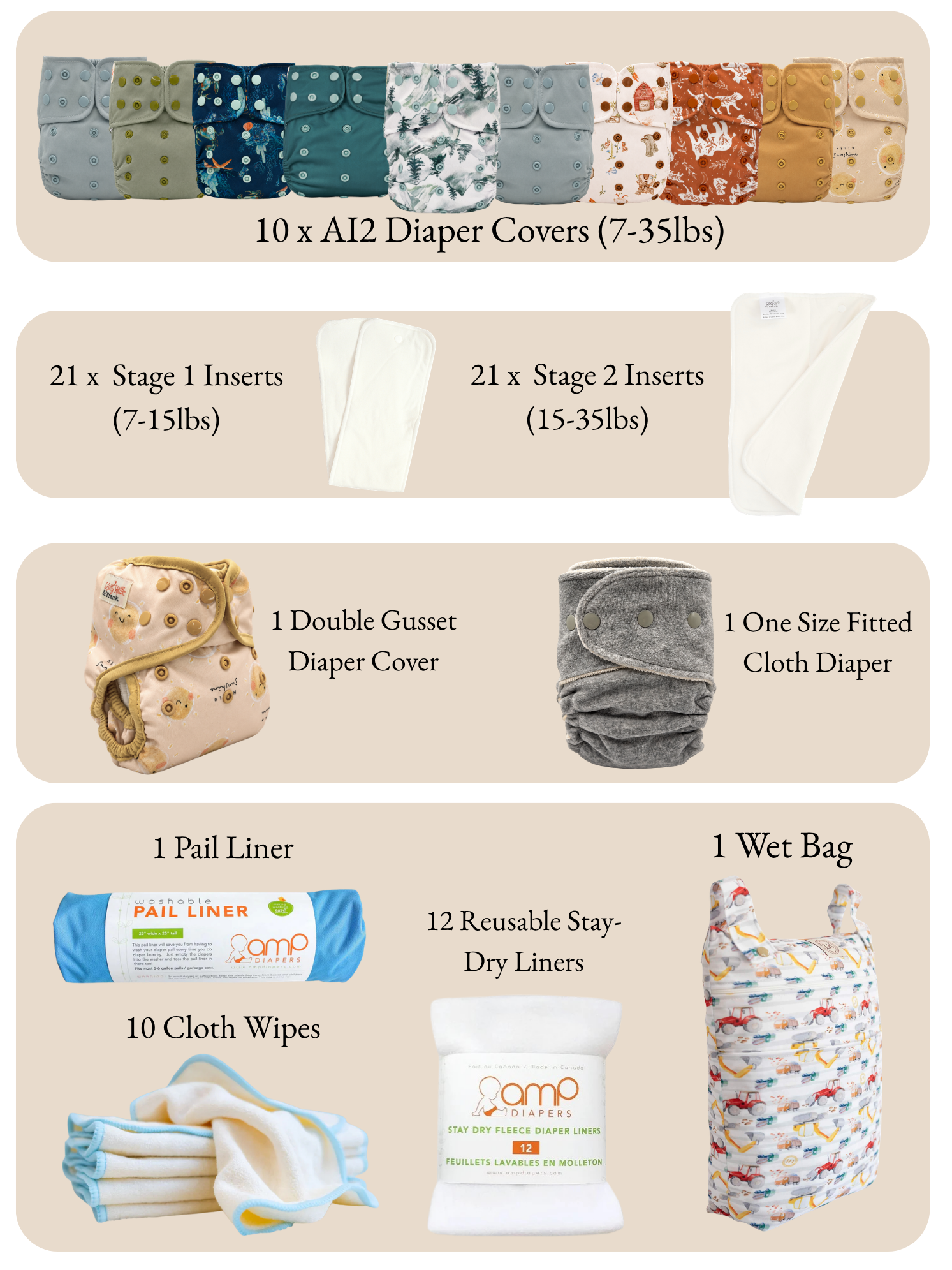 Complete Cloth Diaper Bundle by Lilly & Frank 