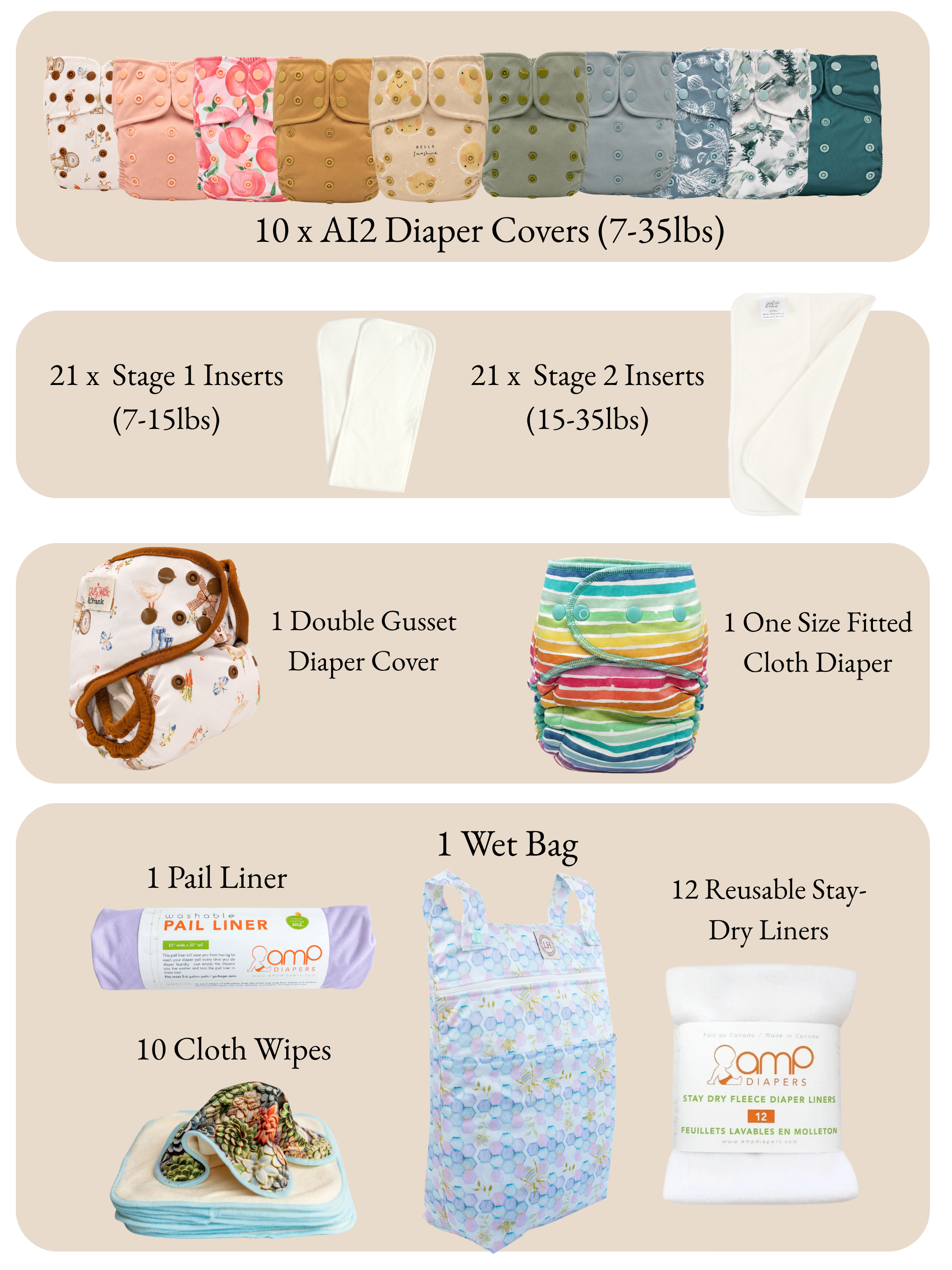 Complete Cloth Diaper Bundle by Lilly & Frank 