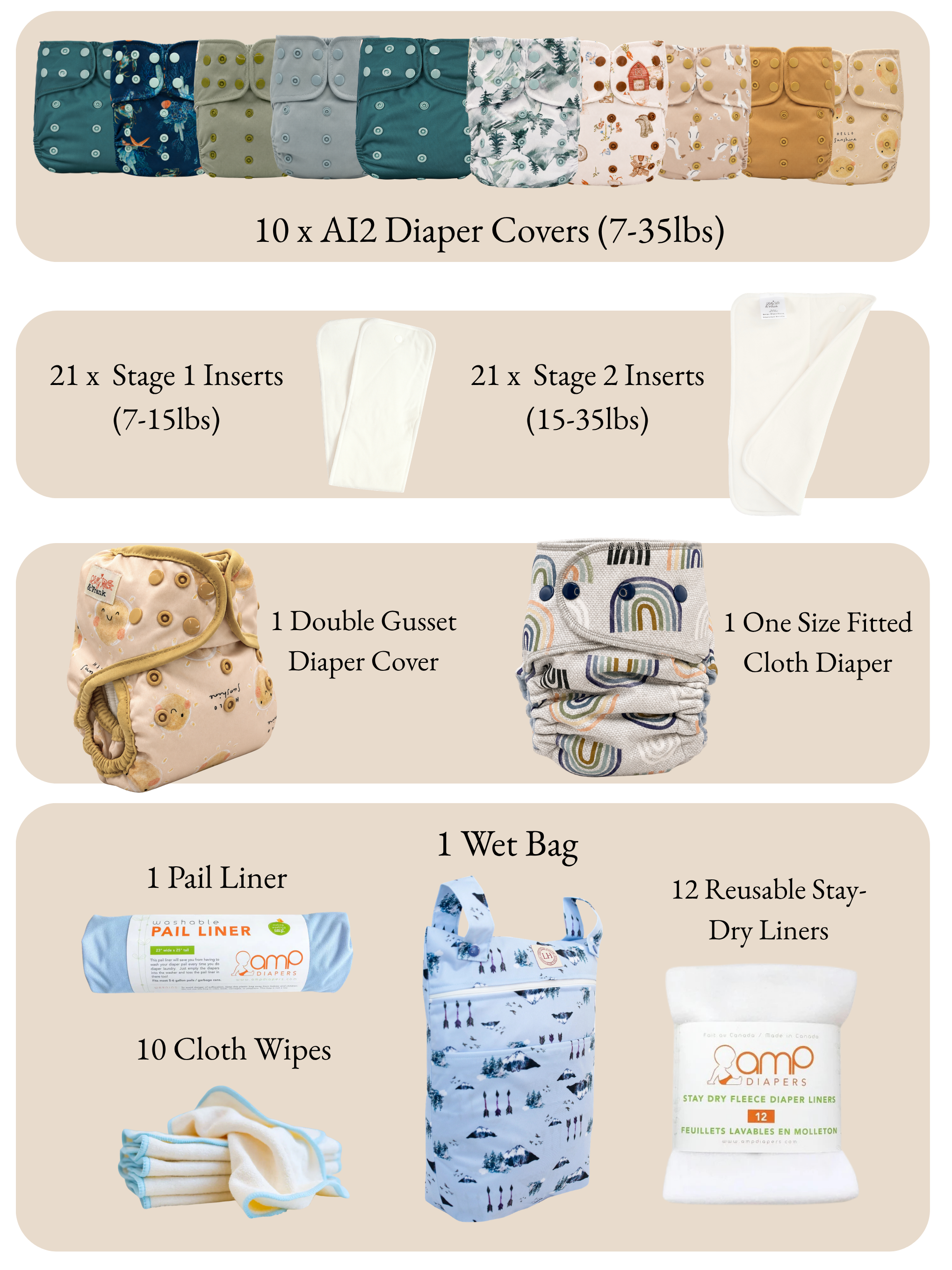 Complete Cloth Diaper Bundle by Lilly & Frank 