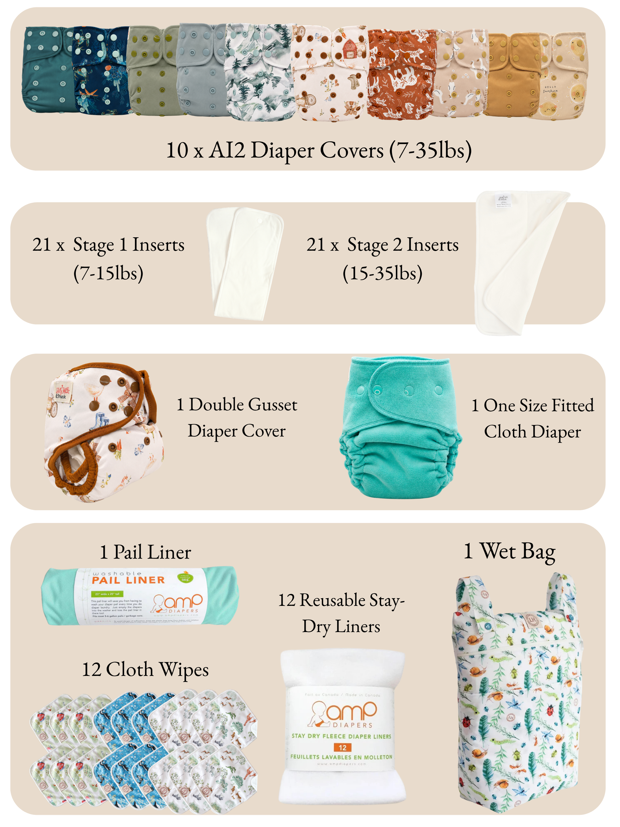 Complete Cloth Diaper Bundle by Lilly & Frank 