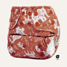 All-in-two cloth diaper with animal print and snap-in cotton bamboo inserts