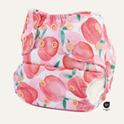 All-in-two cloth diaper with snap-in bamboo insert and peach print