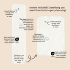 bamboo cotton inserts with text describing features and benefits of a product for newborns and potty training.