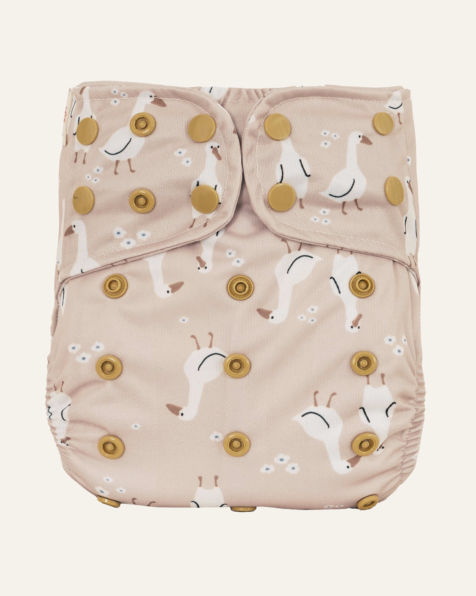 Beige cloth diaper with goose pattern on a white background