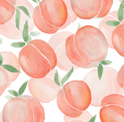 Pattern of watercolor peaches with green leaves on a white background