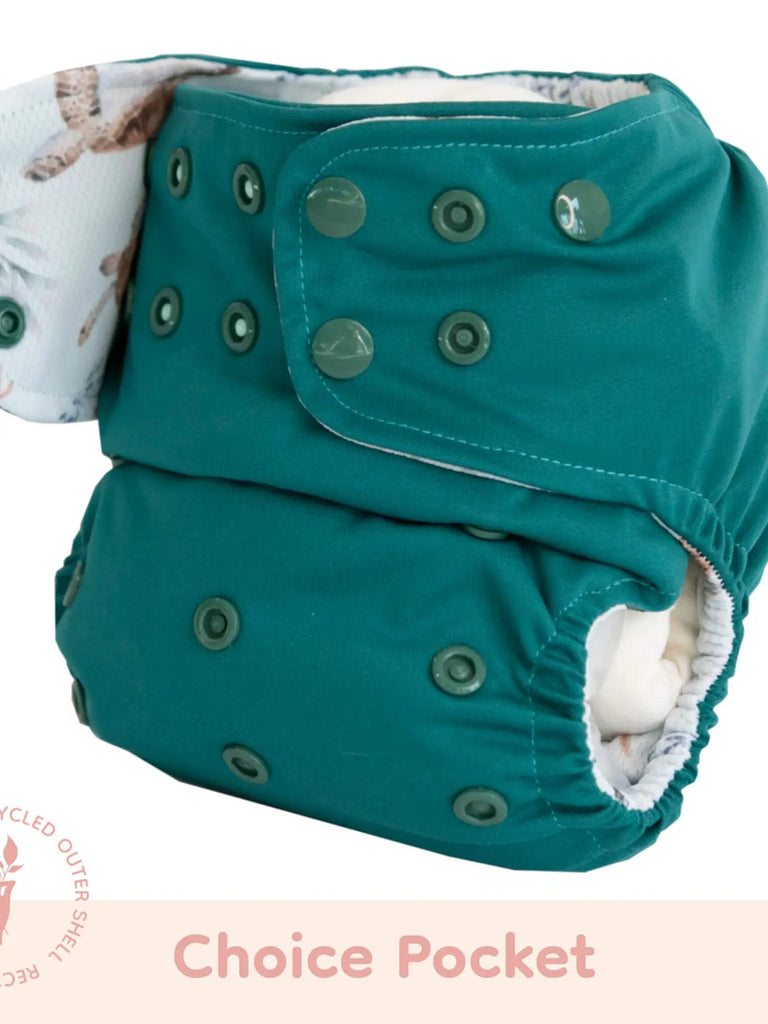Lighthouse Kids Co. Pocket Cloth Diaper Peek-A-Boo Emerald Turtle Lighthouse Kids Co. Pocket Cloth Diaper - Supreme (15-55+lbs)