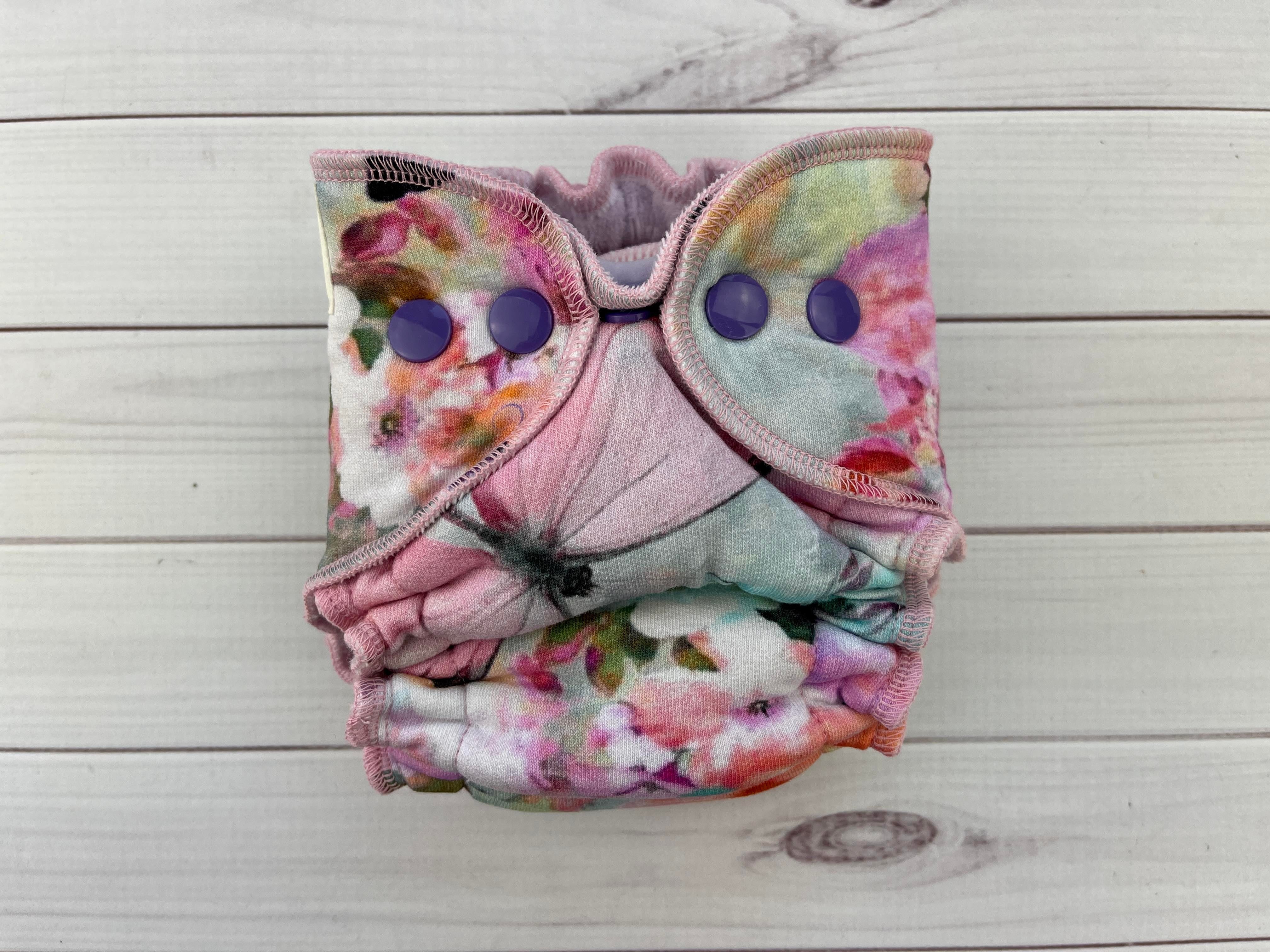Lilly & Frank Cloth Diaper Butterfly Garden Newborn Cloth Diaper - Hybrid - Serged