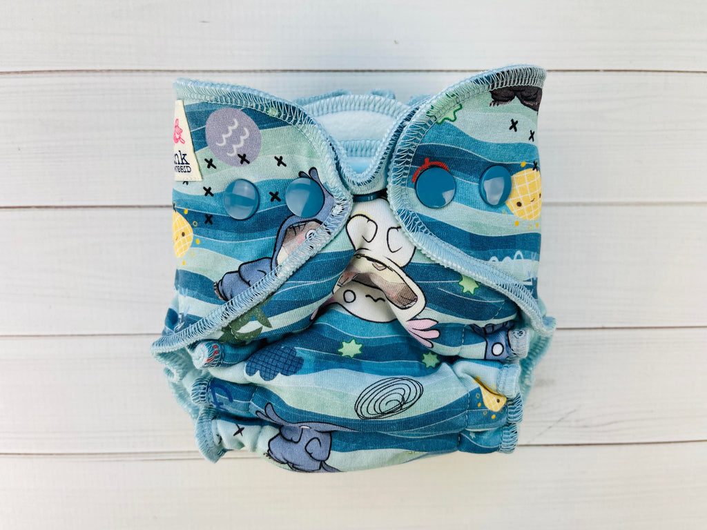 Lilly & Frank Cloth Diaper Totoro Axolotls Newborn Cloth Diaper - Hybrid - Classic Serged