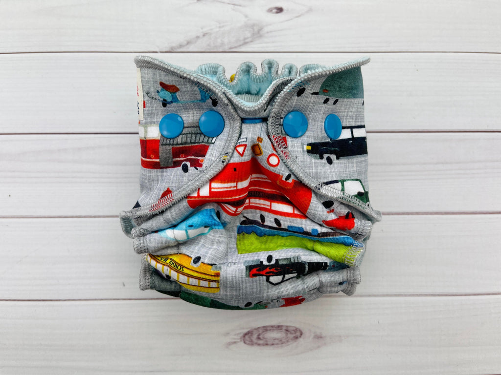Lilly & Frank Cloth Diaper Traffic Jam Newborn Cloth Diaper - Hybrid - Serged