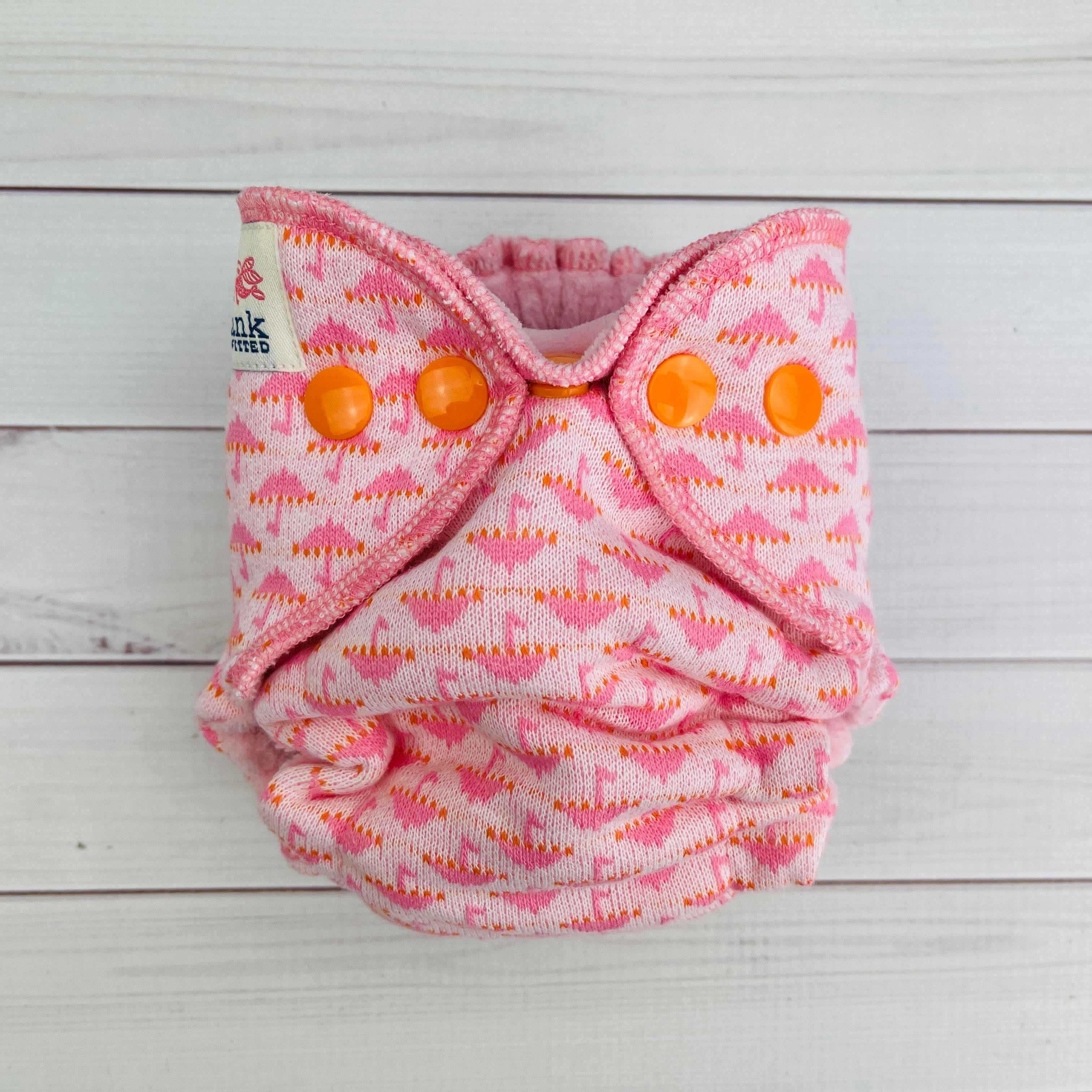 Lilly & Frank Cloth Diaper Vintage Pink Umbrellas Newborn Cloth Diaper - Hybrid - Comfort Serged
