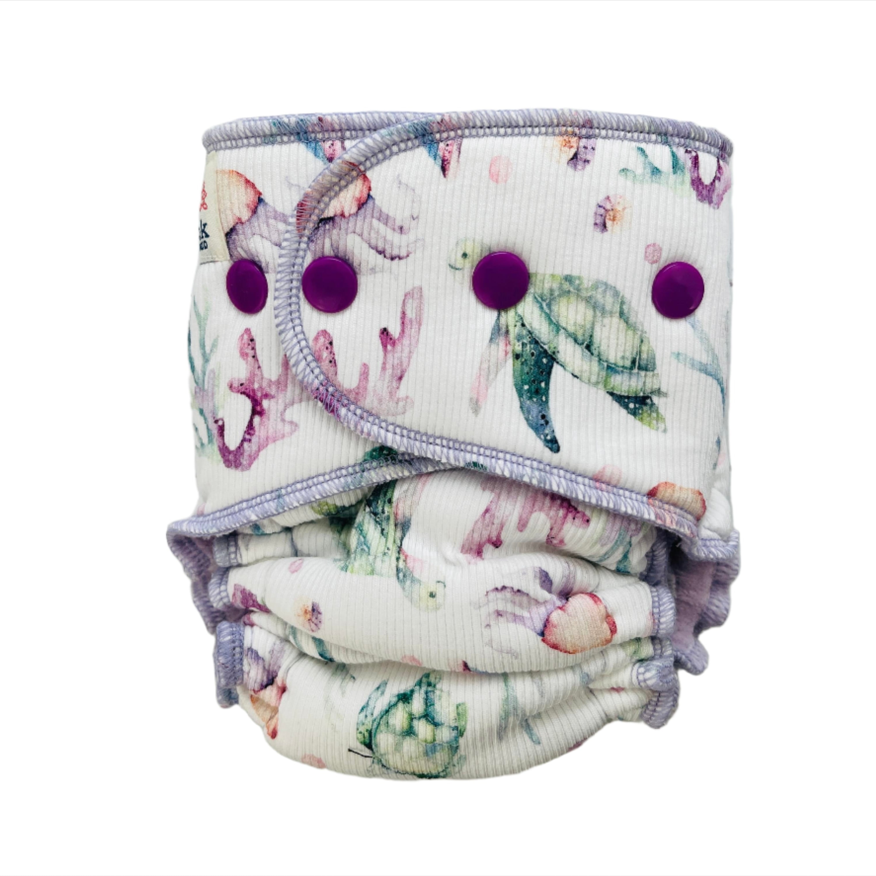 Lilly & Frank Fitted Cloth Diaper Sea Turtles Petite Hybrid Cloth Diaper - Hybrid - Classic Serged
