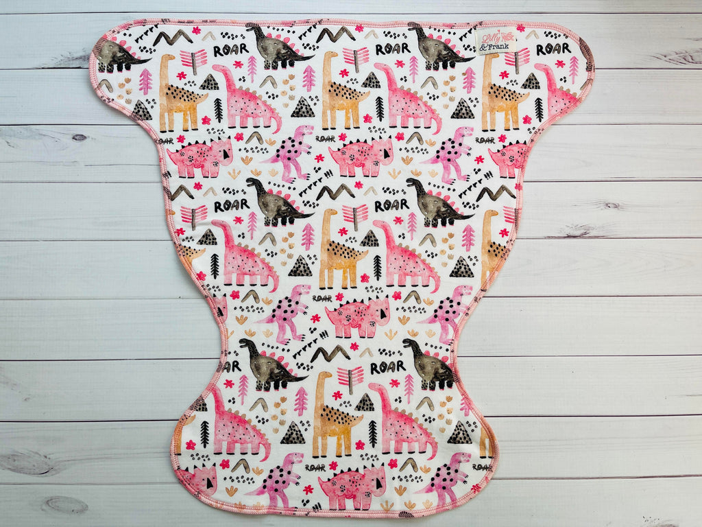 Lilly & Frank Flat Cloth Diaper Pink Dinos Petite Contour Flat