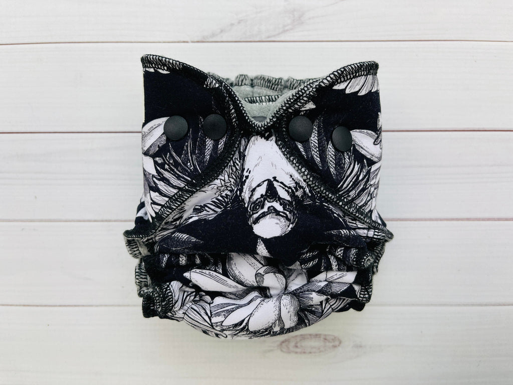 Lilly & Frank Newborn Cloth Diaper B + W Flight Newborn Fitted Serged Cloth Diaper