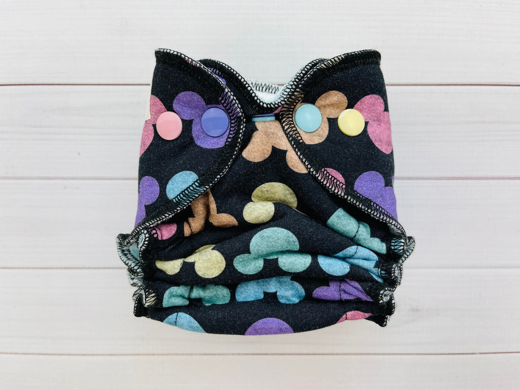 Lilly & Frank Newborn Cloth Diaper Chalk Mouse Ears Newborn Fitted Serged Cloth Diaper
