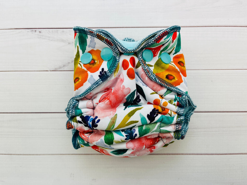 Lilly & Frank Newborn Cloth Diaper Opal Bouquet Newborn Fitted Serged Cloth Diaper