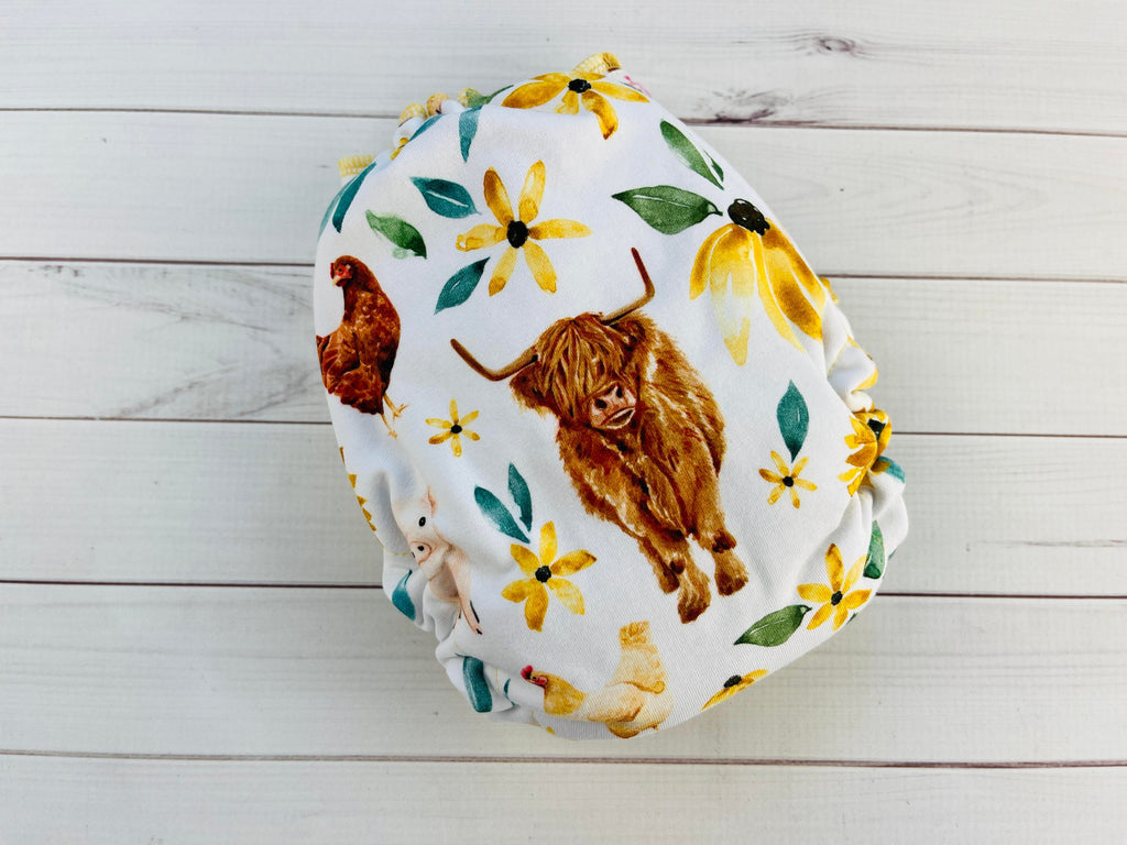 Lilly & Frank Snapless Cloth Diaper Farm Friends One Size Snap-less ~ Comfort Serged