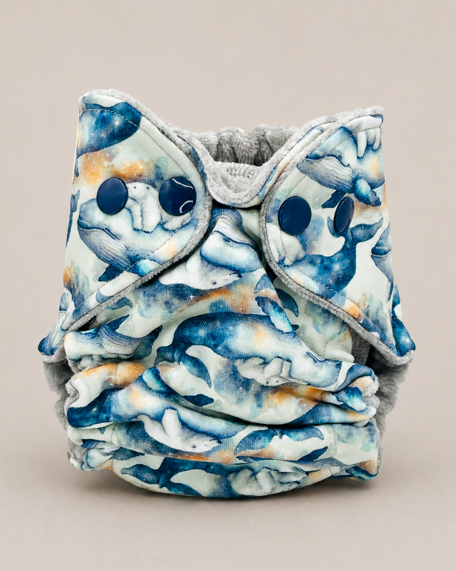 Newborn Fitted Cloth Diaper (6-14lbs) - Celestial Tide by Lilly & Frank 