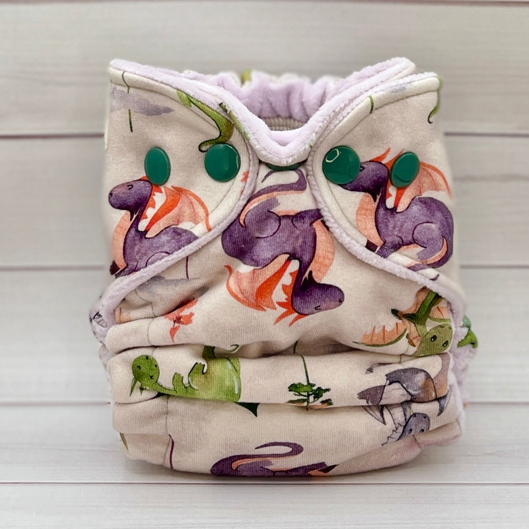 Newborn Fitted Cloth Diaper (6-14lbs) - Little Dragons - Lilly & Frank 