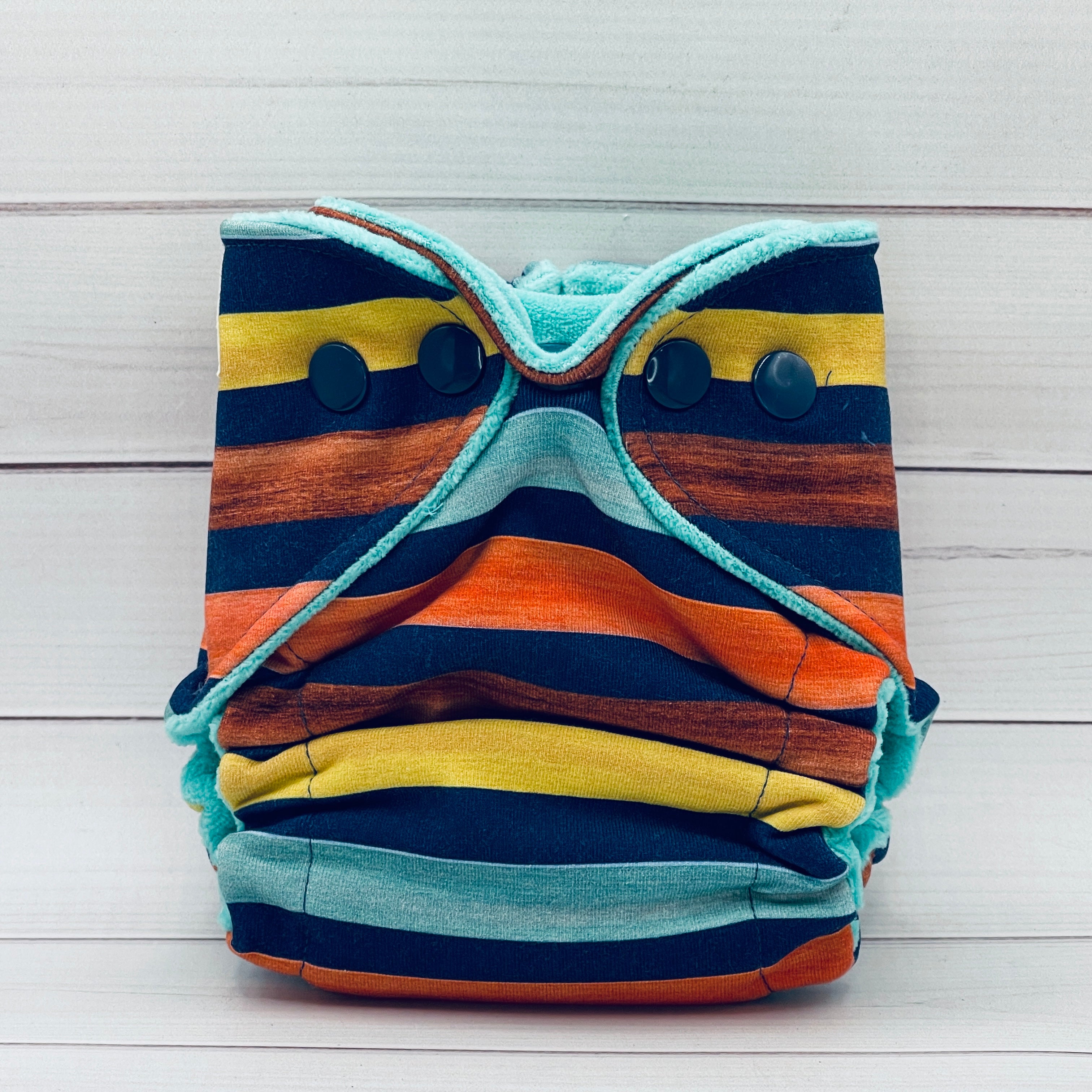 Newborn Fitted Cloth Diaper (6-14lbs) - Busy Street - Navy Stripe by Lilly & Frank 