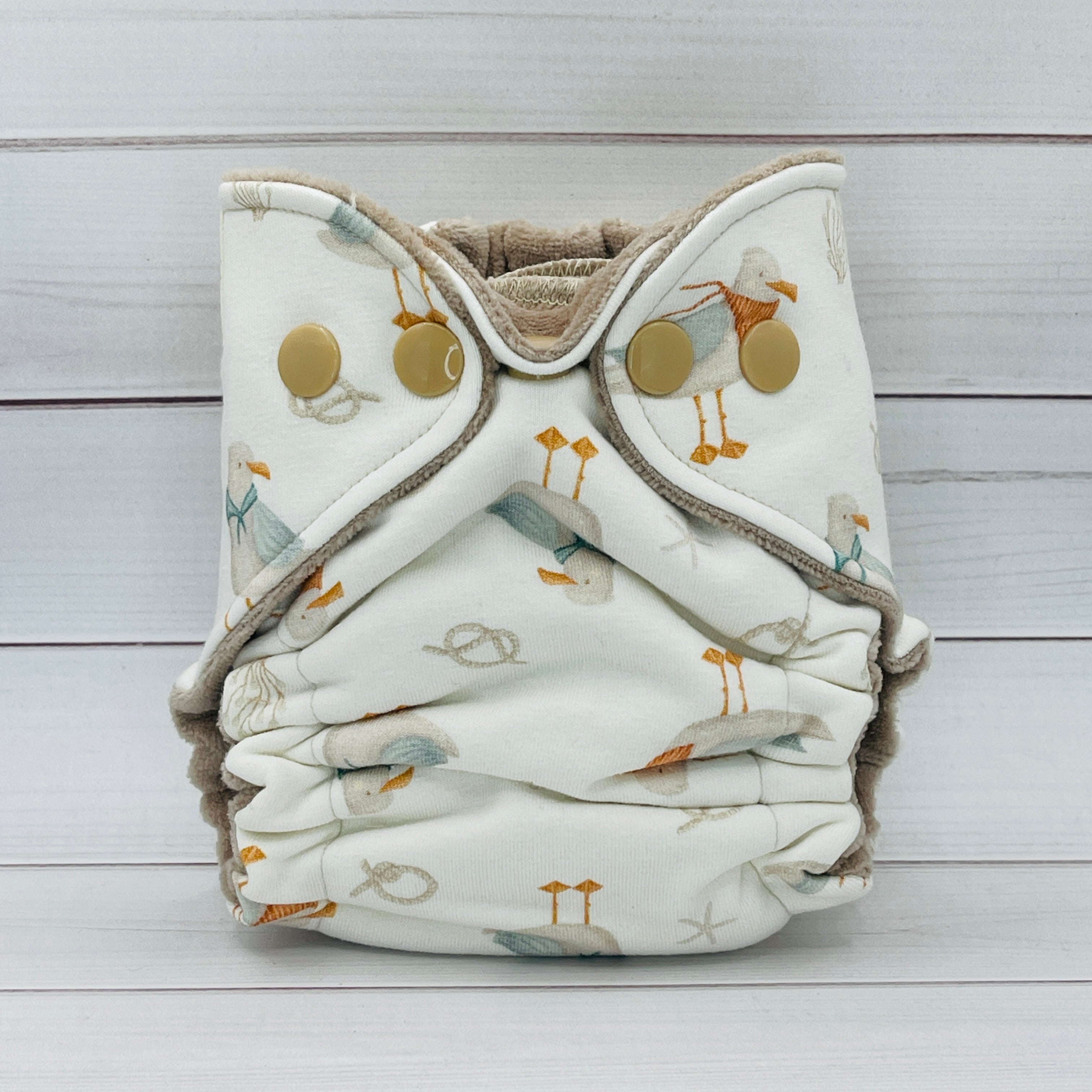 Newborn Fitted Cloth Diaper (6-14lbs) - Busy Street - Seagull Sailor by Lilly & Frank 