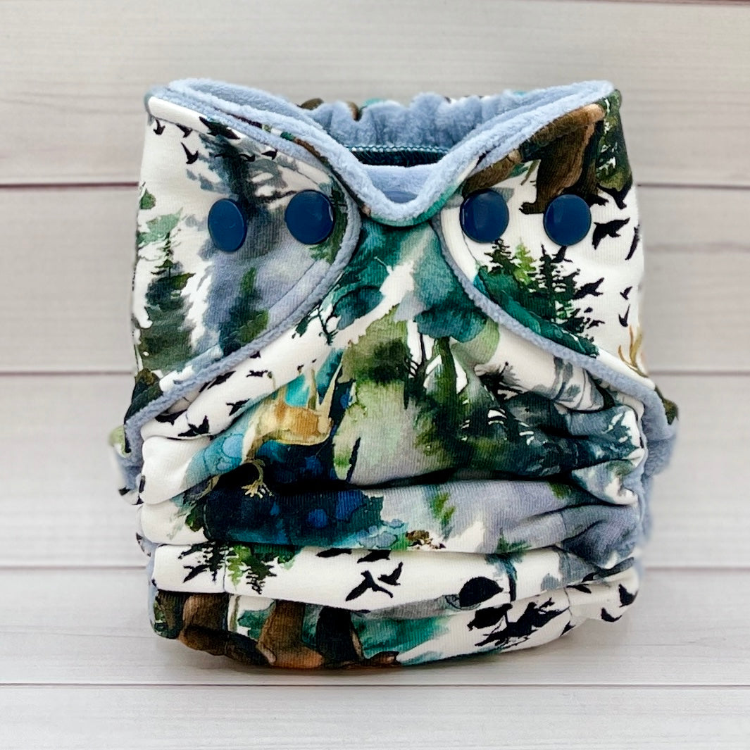Newborn Fitted Cloth Diaper (6-14lbs) - Watercolour Woods - Lilly & Frank 