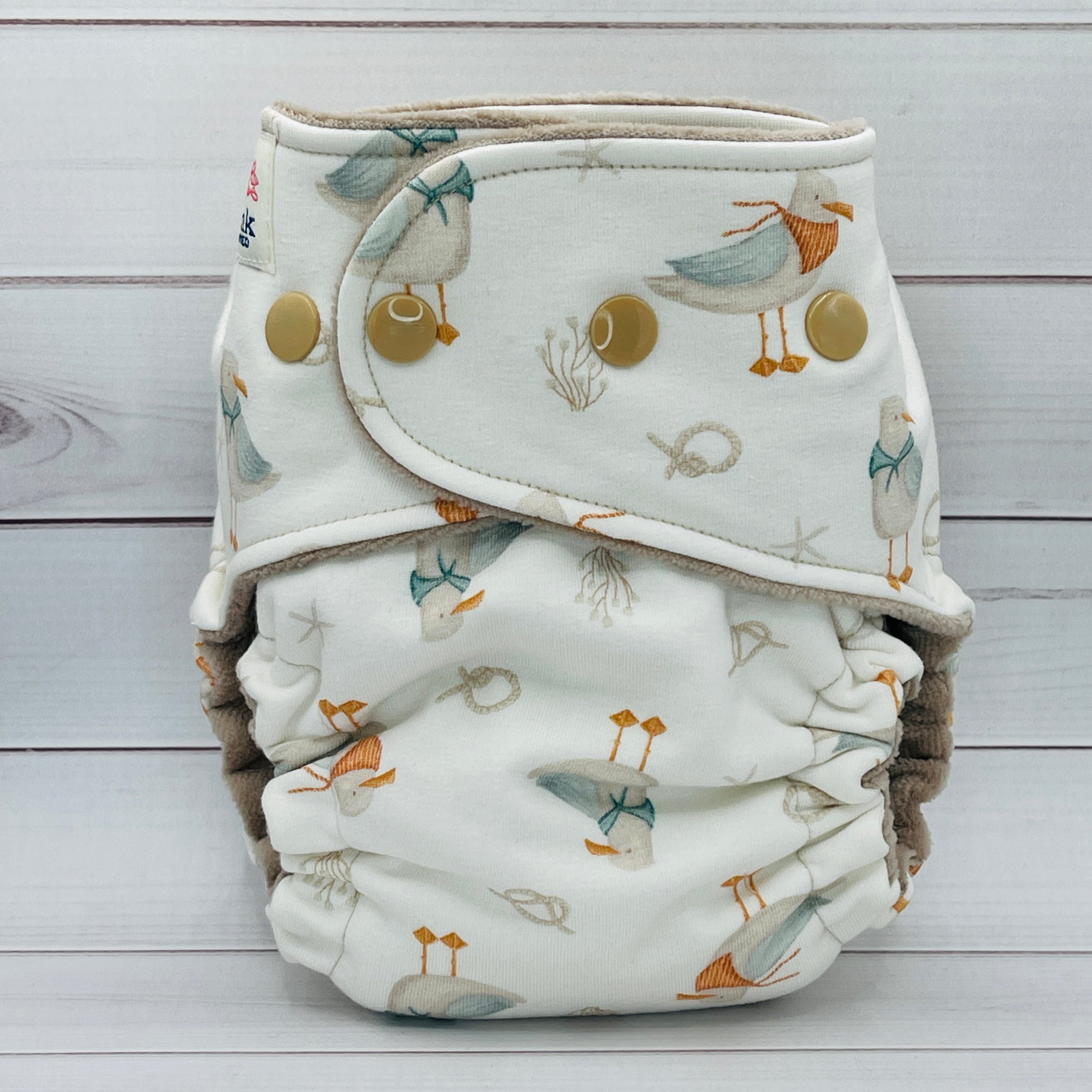 One Size Fitted Cloth Diaper (12-35lbs) - Seagull Sailor by Lilly & Frank 