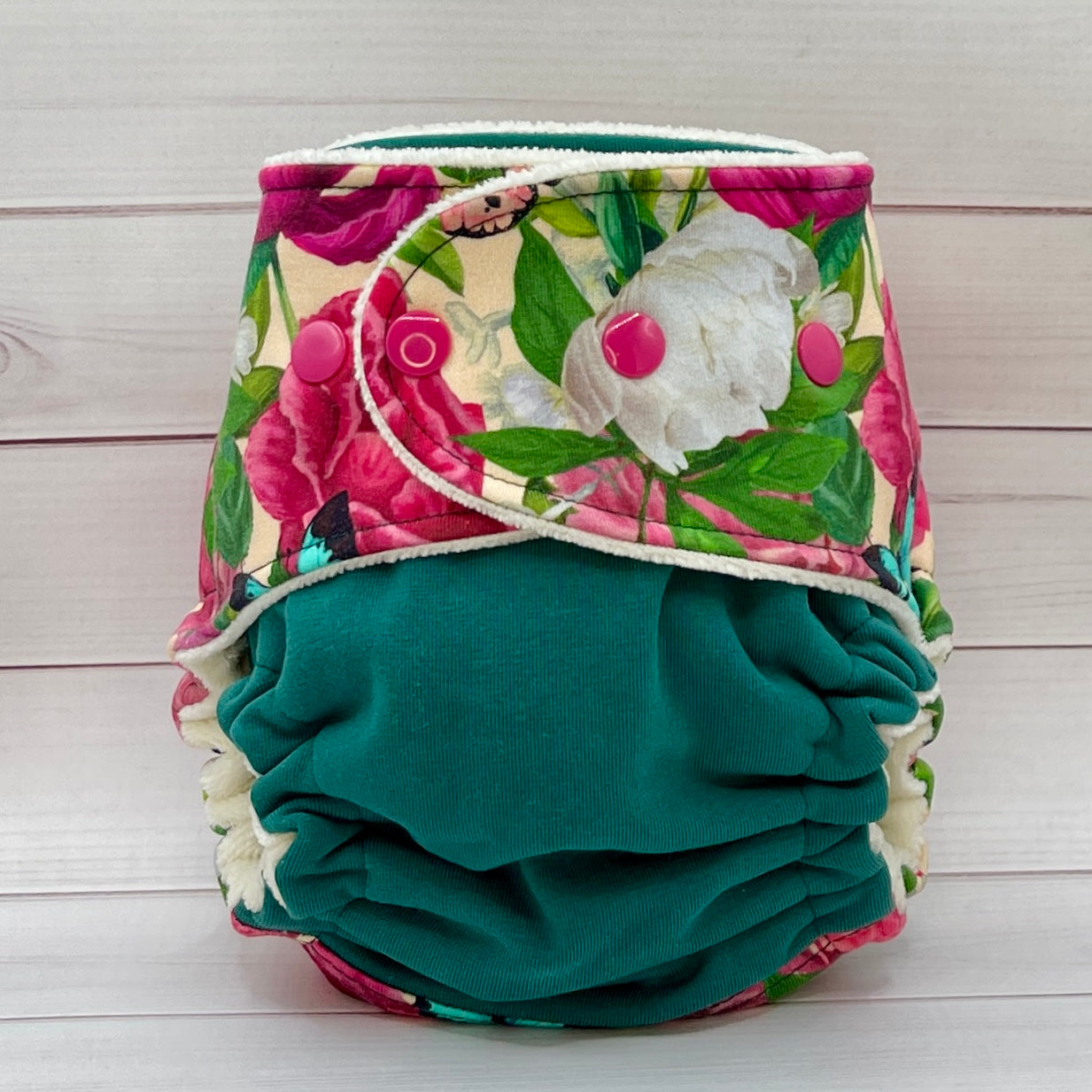 One Size Fitted Cloth Diaper (12-35lbs) - Rose Garden - Lilly & Frank 