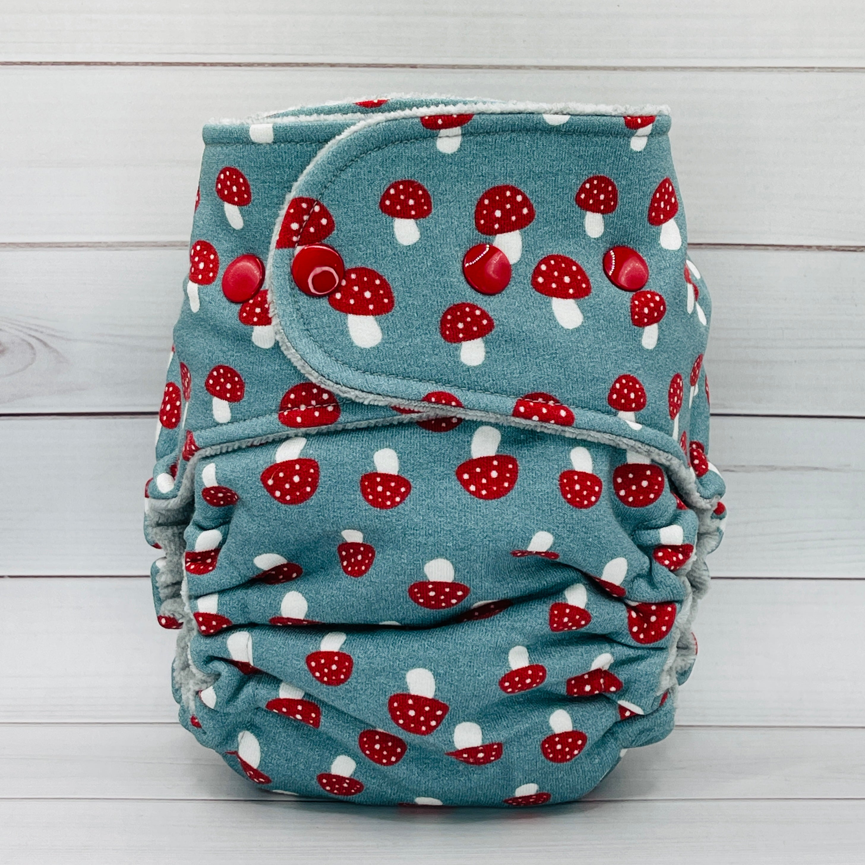 One Size Fitted Cloth Diaper (12-35lbs) - Toadstools by Lilly & Frank 