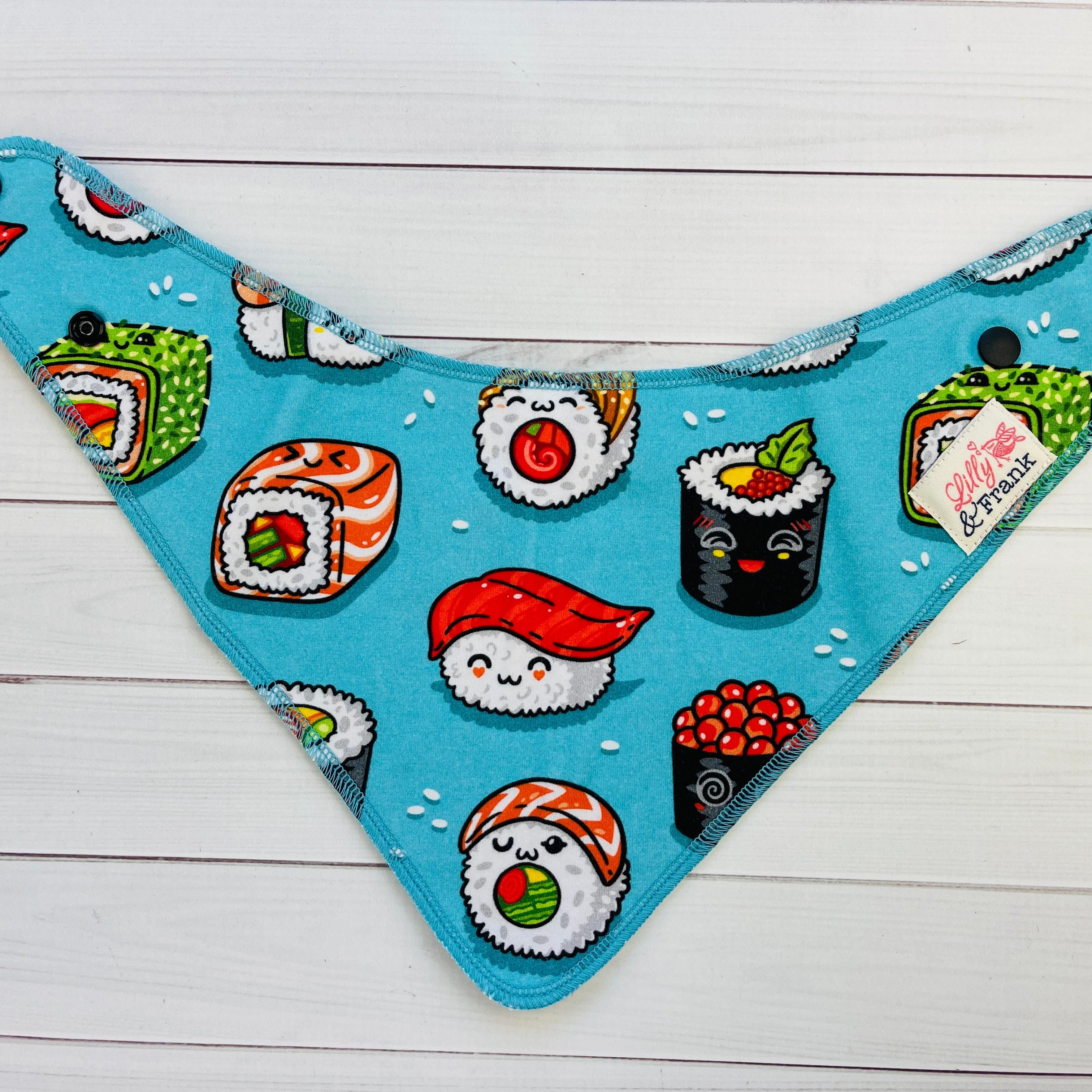Lilly & Frank Cute Sushi / Serged Reversible Bibs