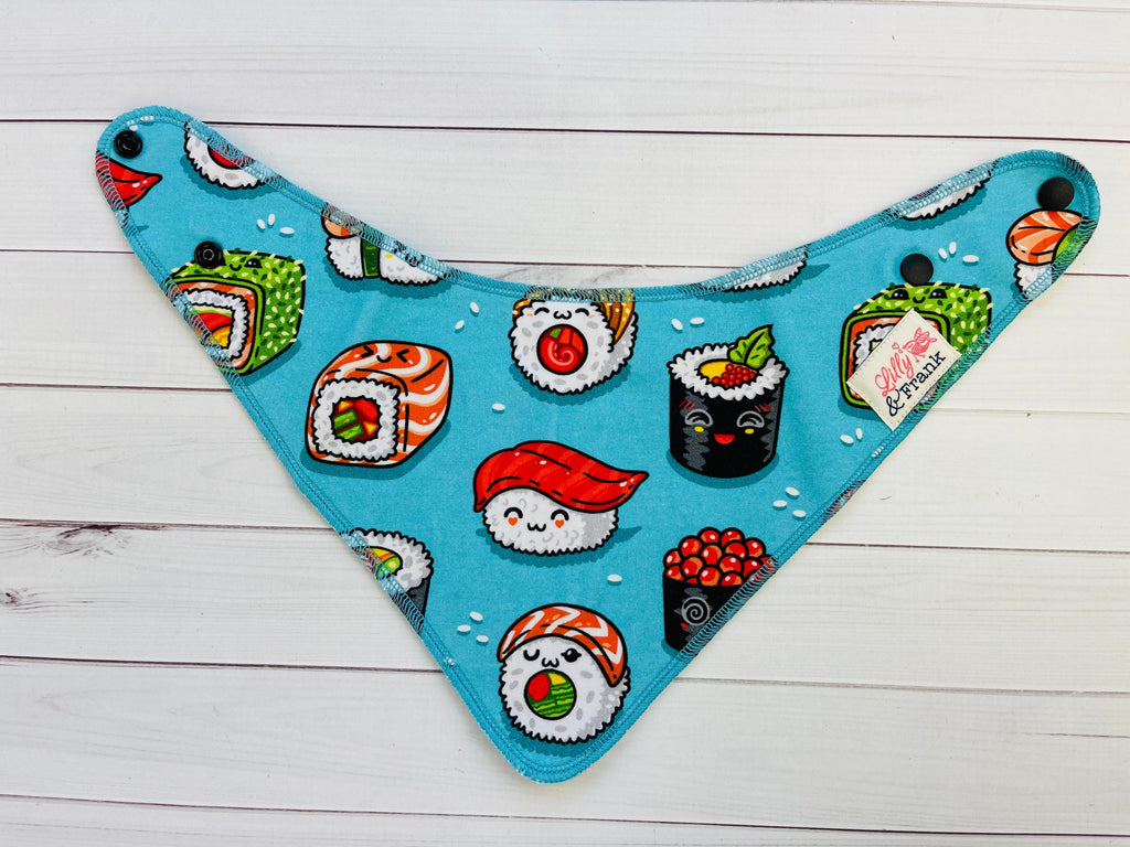 Lilly & Frank Cute Sushi / Serged Reversible Bibs