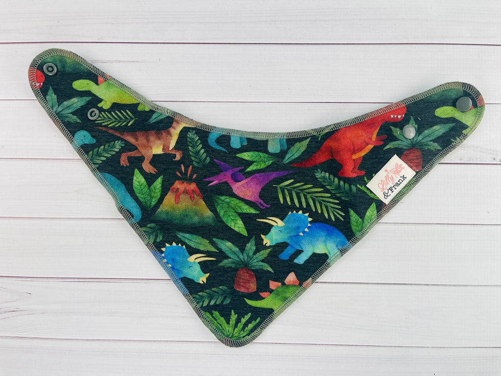 Lilly & Frank Diggy Dinos / Serged / Opal Reversible Bibs