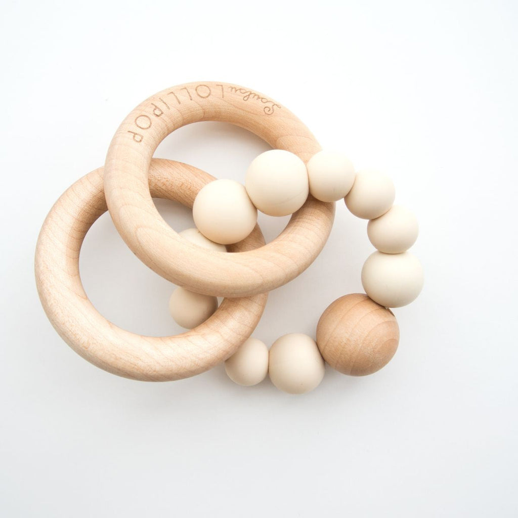 Lou Lou Lollipop Baby Teether Wheat Lou Lou Ina Wood + Silicone Teether
